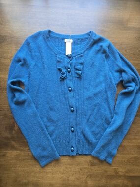 Tulle Blue Angora Blend Cardigan Button Front Sweater Large Cottagecore